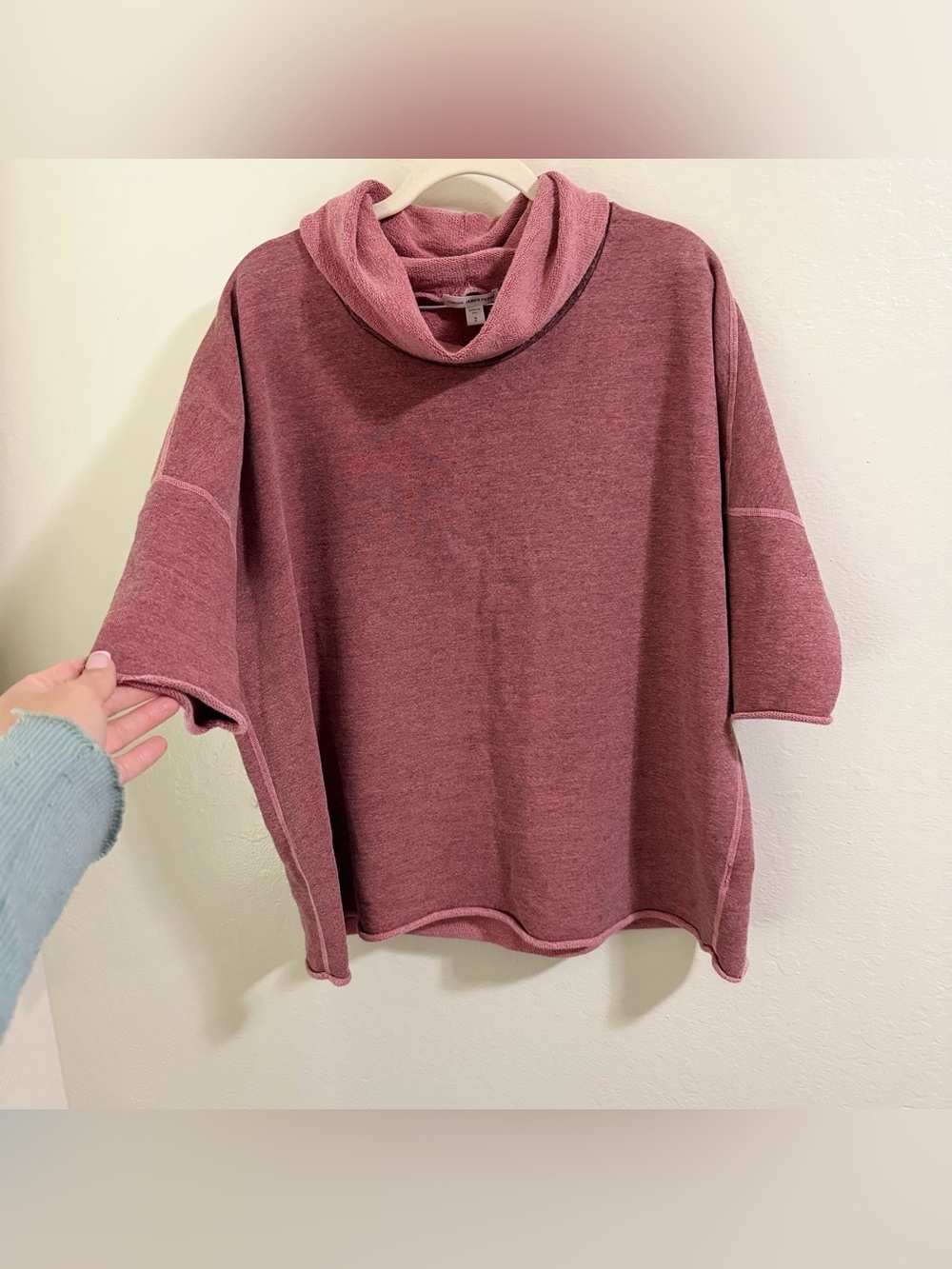 James Perse Standard Melange Funnel Neck Cropped Sweatshirt Mauve Pink size 2/ M - Picture 5 of 9